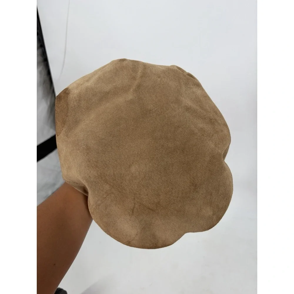 Vintage L.L. Bean Leather Newsboy Hat Cap Union Made USA Cabbie sz Large Tan